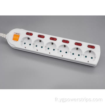 6 outlet Allemagne Power Strip avec interrupteurs individuels